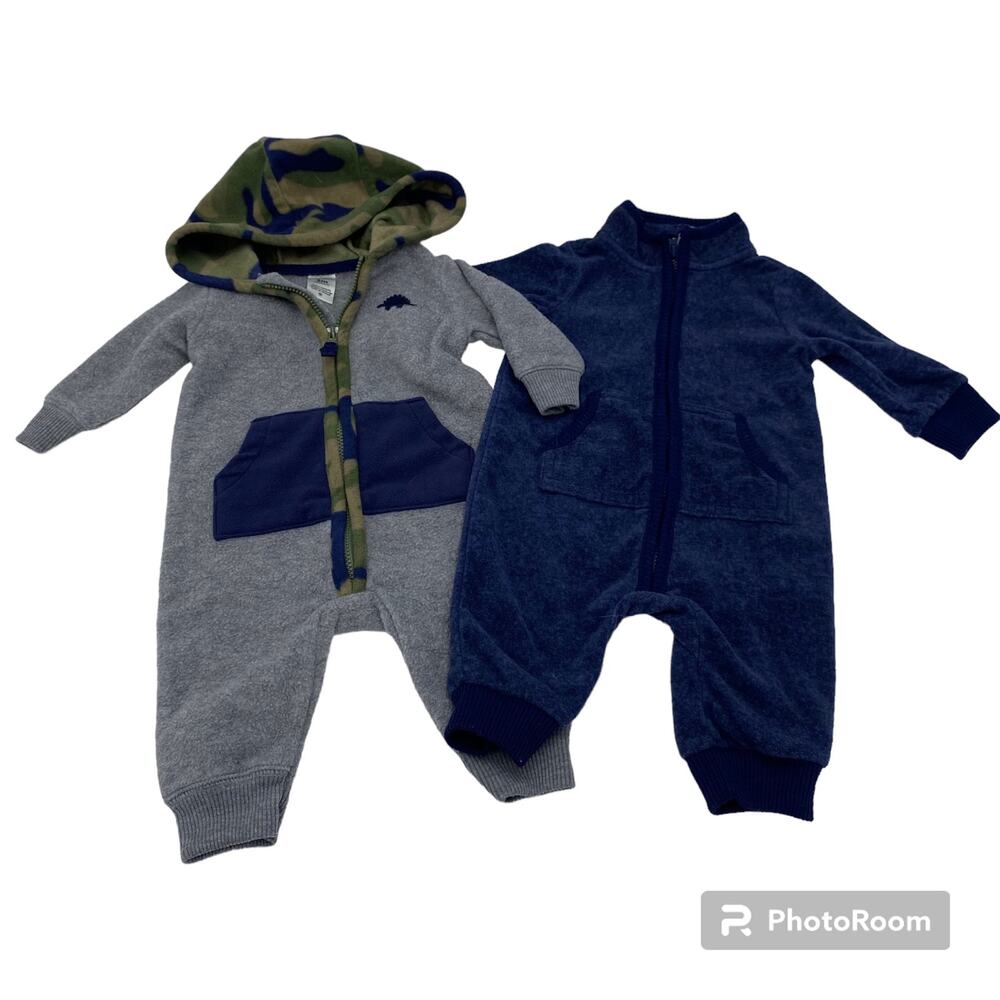Lot of 2 Carter's Fleece Long Sleeve Zipper One Piece Size 3M